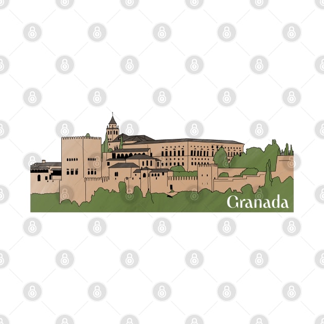 La Alhambra, Granada Line Art Colored by maya-reinstein