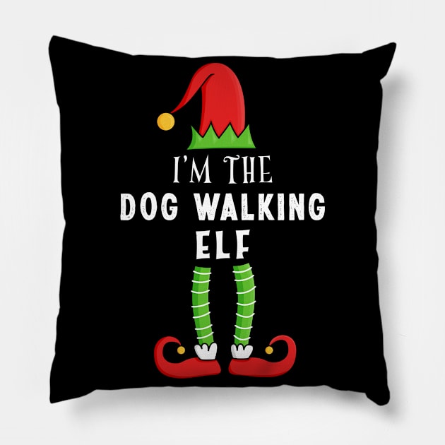 Dog Walking Elf Christmas Matching Family Gift Pillow by qwertydesigns