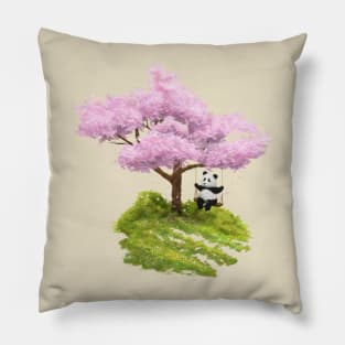 Panda on the tree swing Pillow