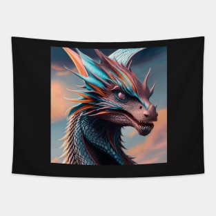 Intricate Blue and Orange Dragon at Sunset Tapestry