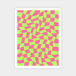 Pink and Green Wavy Checkered Pattern Magnet