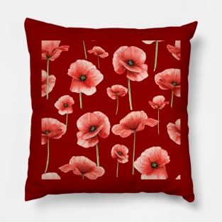 Red poppy watercolor pattern. Pillow