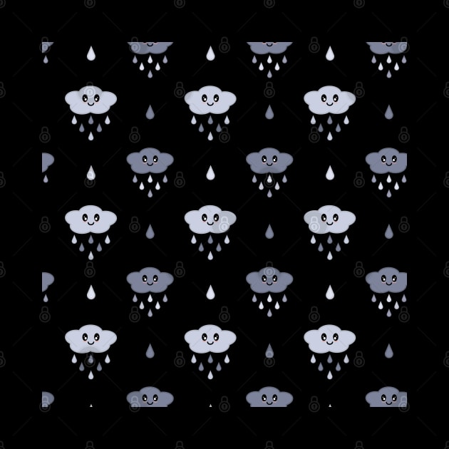 Kawaii Cute Rain Cloud Pattern in Black by Kelly Gigi