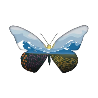 Minimalistic Paper Craft Digital Art - Mountain landscape Butterfly T-Shirt