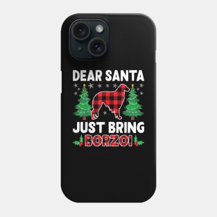 Dear Santa Just Bring Buffalo Plaid Dog Borzoi Xmas Phone Case