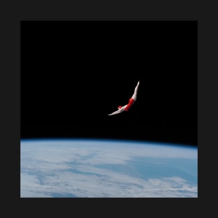 Space Diver: Woman in Red Bathing Suit Dives Gracefully to Earth T-Shirt