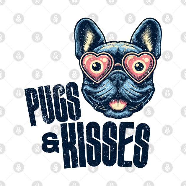 Pugs & Kisses Print Art illustration Valentine dog Pug by Casually Fashion Store