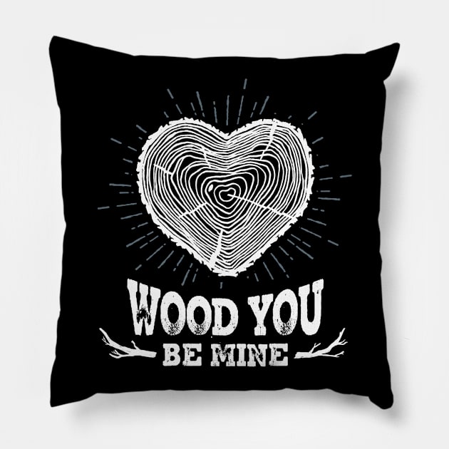 Lumberjack Valentine Heart Shaped Woood Cross Section Wood Rings Wood You Be Mine Pillow by StacysCellar