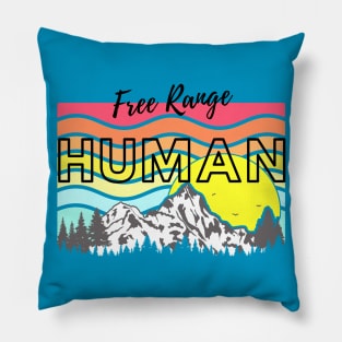 Free Range Human (mountain sunset) Pillow