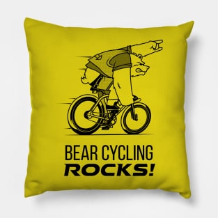 Bear Cycling Rocks with rocking finger sign riding bicycle very fast Pillow