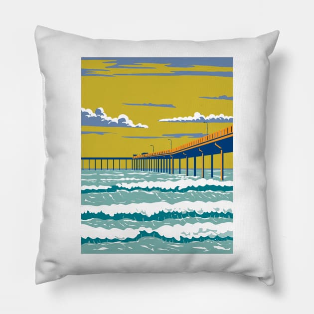 Ocean Beach Municipal Pier or OB Pier in San Diego County California WPA Poster Art Pillow by retrovectors