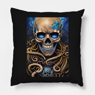 Sunken Skull | Skull and Tentacles Artwork | Sea Skull | Dystopian Skull | Pirate Skull Pillow