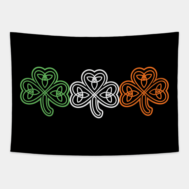 Three Celtic Knots Shamrocks With Ireland Flag Colors Tapestry by Finji