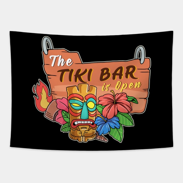 Awesome The Tiki Bar Is Open Gift Print Hawaiian Island  Product Tapestry by Linco