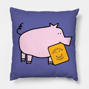 Cute Pig with Positive Vibes Smiley Face Pillow