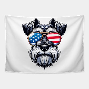 Miniature Schnauzer Patriotic Sunglasses American Flag 4th of July Tapestry