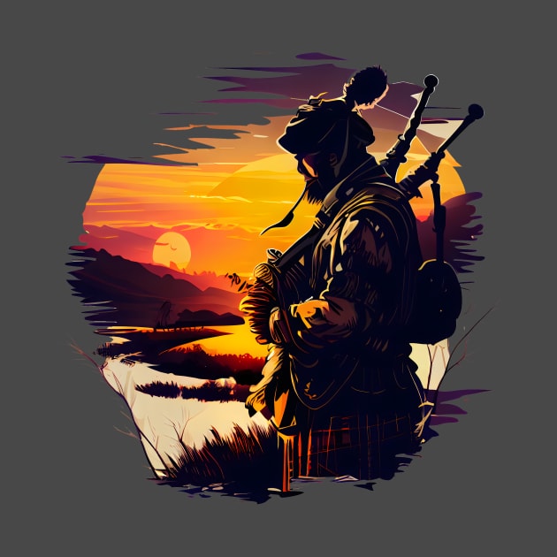 Bagpipe players in the sunset by MLArtifex