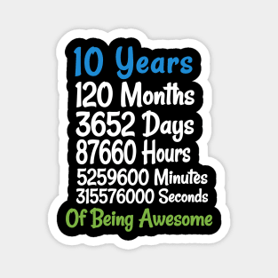 10th Birthday 10 Years Old  Vintage Retro 120 Months Magnet