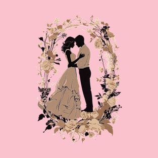 Vintage-Inspired Silhouette of a Couple in an Embrace - Valentine's Day T-Shirt