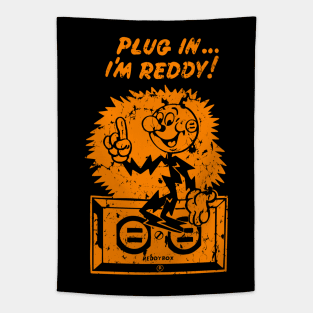 plug in reddy kilowatt distressed orange Tapestry