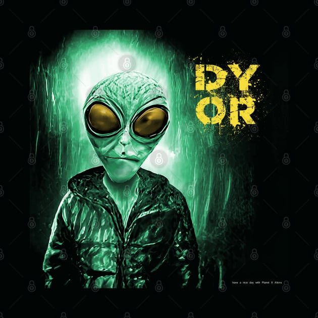 Funny Alien Gold Eye Retro Sci Fi DYOR by PlanetMonkey