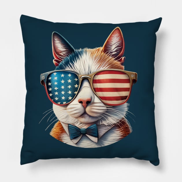 Cat With Usa Flag Sunglasses Pillow by SOS@ddicted