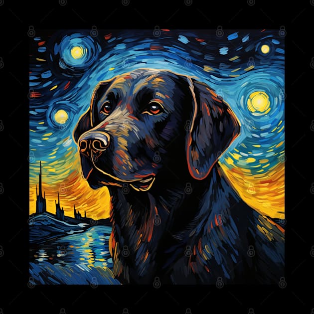 Black Labrador Retriever Painted in Starry Night Style by NatashaCuteShop