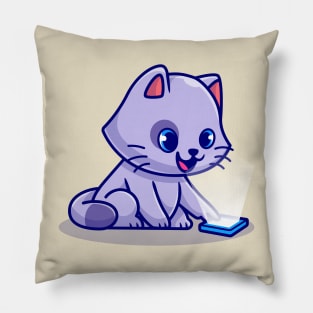 Cute Cat Playing Mobile Phone Cartoon Pillow