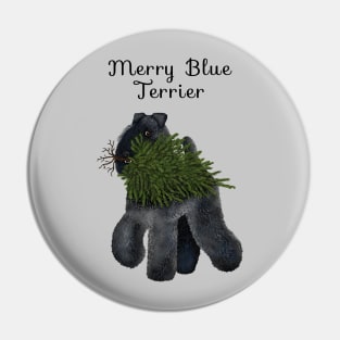 Merry Blue Terrier (Grey Background) Pin