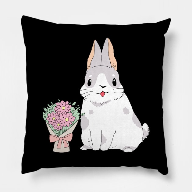 Bunny With Flower bouquet Pillow by SuperrSunday