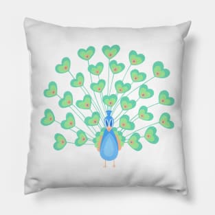 Peacock heart gouache painting teal background Pillow