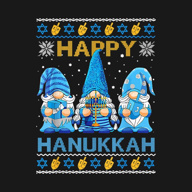 Happy Hanukkah Ugly Christmas Gnome Gnomies Menorah Dreidel by bowenokau