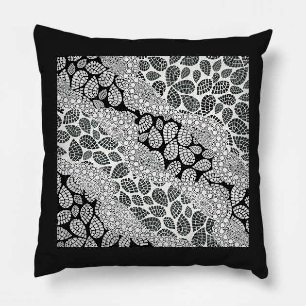 Wavy Paisley Polka Dots | Black and White Digital Illustration Pillow by cherdoodles