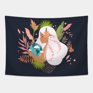 Woman Hugging Planet Mother Earth Tapestry