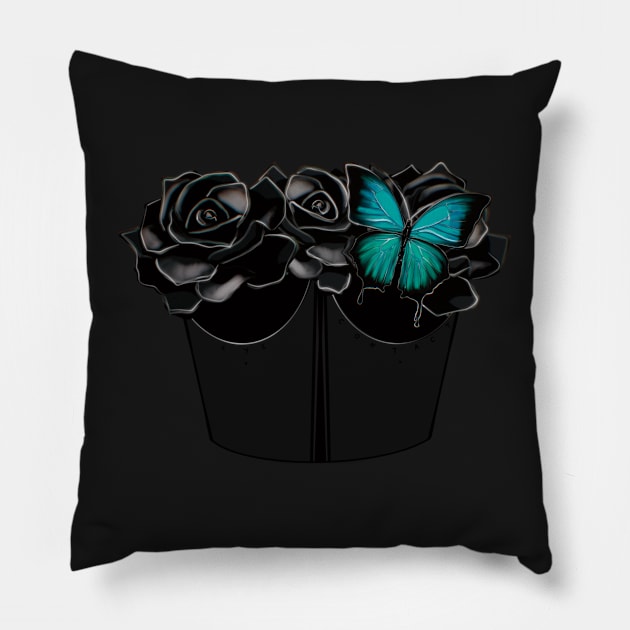 Eye contact dark roses corset with big butterfly (Round base) Pillow by xsaxsandra