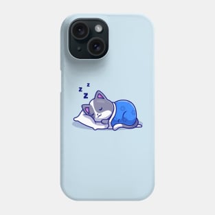 Cute Cat Sleeping With Pillow And Blanket Cartoon Phone Case