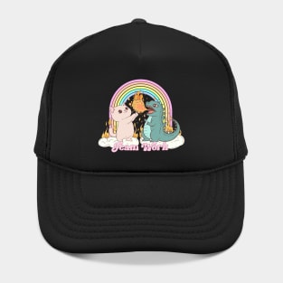 Team work! Cute cat and dino Hat