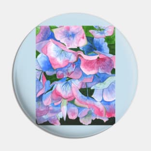 Pink and blue hydrangea watercolour painting Pin