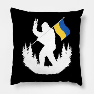 Bigfoot Holding Ukraine Flag Pillow