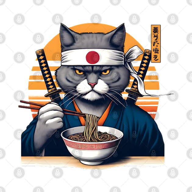 Samurai Cat Eating Ramen by VisionDesigner