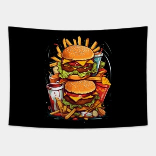 Fast food burger cheeseburger fries graffiti urban art Tapestry