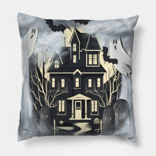 Halloween Spooky Haunted House Pillow