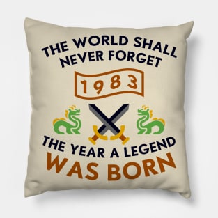 1983 The Year A Legend Was Born Dragons and Swords Design Pillow