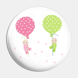 Twin baby arrival card with balloon Pin