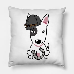 Funny bull terrier is ready to ride a horse Pillow