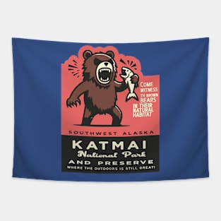 Katmai National Park Vintage Funny Bear Tapestry