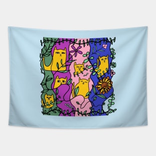 Forest of cats, yellow cat Tapestry