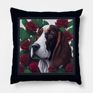 Basset Hound red roses 2 Pillow