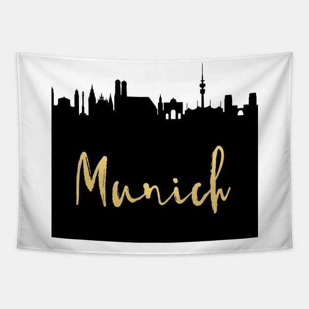 MUNICH GERMANY DESIGNER SILHOUETTE SKYLINE ART Tapestry by deificusArt