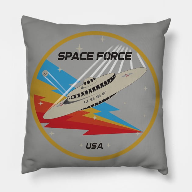 Space Force Mothership Lightning Edition-Retro Pillow by SunGraphicsLab